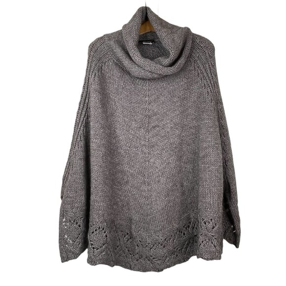 Iperico Italy Sweater Turtleneck Poncho Knit Alpaca Wool Gray Tan Cozy One Size - Picture 1 of 6